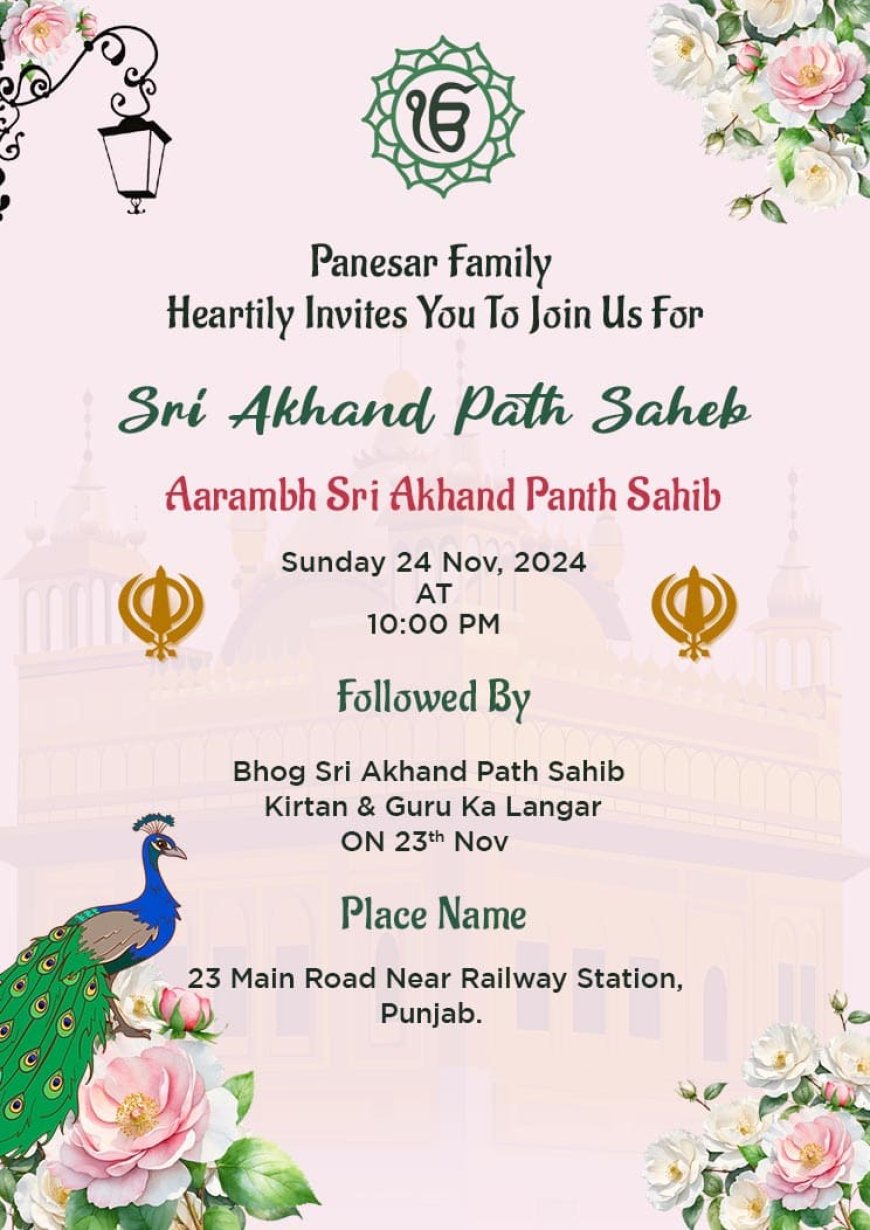 Akhand Path Invitation Online Free – Share Your Sacred Celebration with Crafty Art